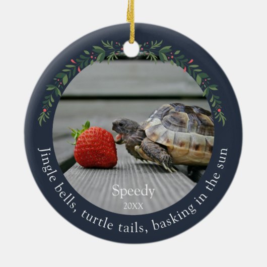 Navy Jingle Bells Pet Turtle Kerstmis Keramisch Ornament (Achterkant)