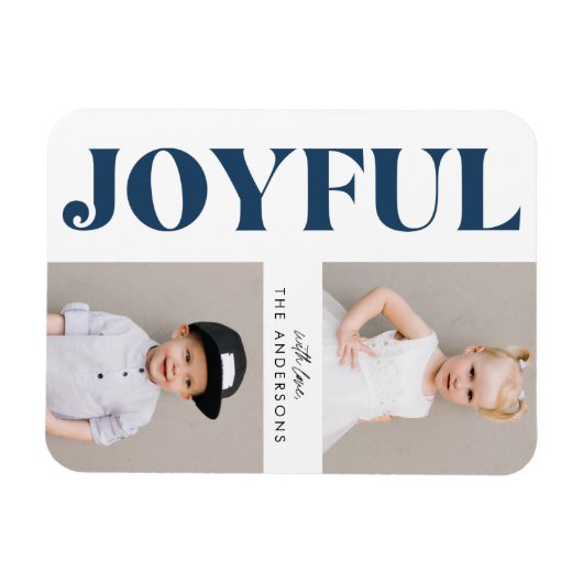 Navy Joyful Modern Kerstfeestdag Foto Magneet (Horizontaal)