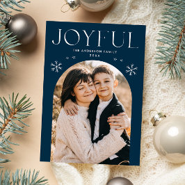 Navy Joyful Snowflake Arch Photo Feestdagenkaart