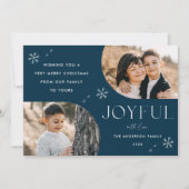 Navy Joyful Snowflake Horizontale Arch 2 Foto Feestdagenkaart (Voorkant)