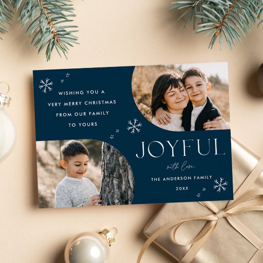 Navy Joyful Snowflake Horizontale Arch 2 Foto Feestdagenkaart