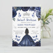 Navy Jurk Donkere Huid Prinses Sweet 16 Kaart (Staand voorkant)