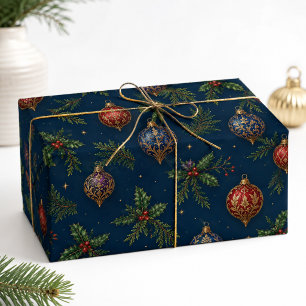 Navy Juweeltoon Gouden Vintage Kerstversieringen Cadeaupapier