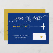 Navy Kansas Wedding Save the Date Map Briefkaart (Voorkant / Achterkant)