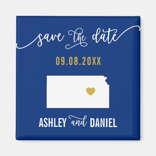 Navy Kansas Wedding Save the Date Map Magneet (Voorkant)