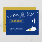 Navy Kentucky Wedding Save the Date Map Briefkaart (Voorkant / Achterkant)