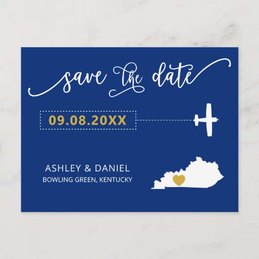 Navy Kentucky Wedding Save the Date Map Briefkaart (Voorkant)