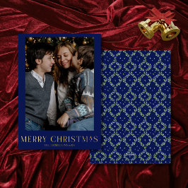 Navy Kerstfoto Gouden Folie Vrolijk Kerstfeest Feestdagenkaart