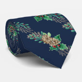 Navy Kerstpine Cones Holly Foliage Striped Stropdas (Opgerold)