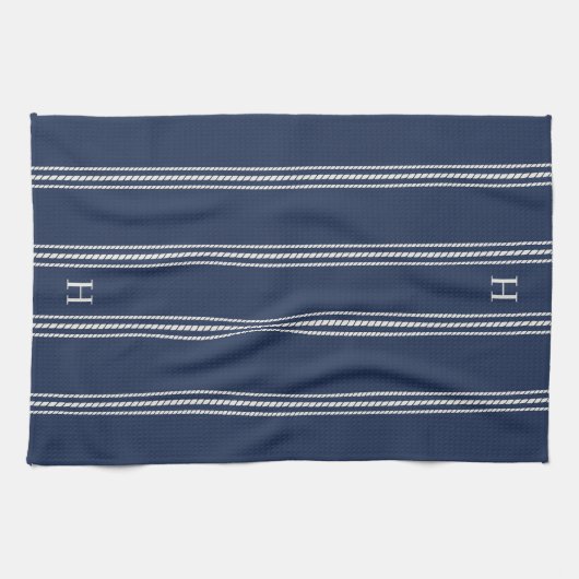 Navy | Klassieke reepband monogram Theedoek (Horizontaal)