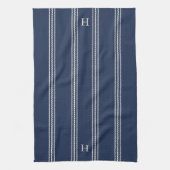Navy | Klassieke reepband monogram Theedoek (Verticaal)