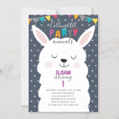 Navy Kleurrijke Lama Fun Fiesta Verjaardagsfeest Magnetische Uitnodiging (Voorkant)