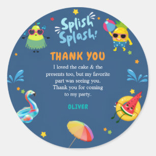 Navy Kleurrijke Zomer Pool Verjaardag Dank u Ronde Sticker