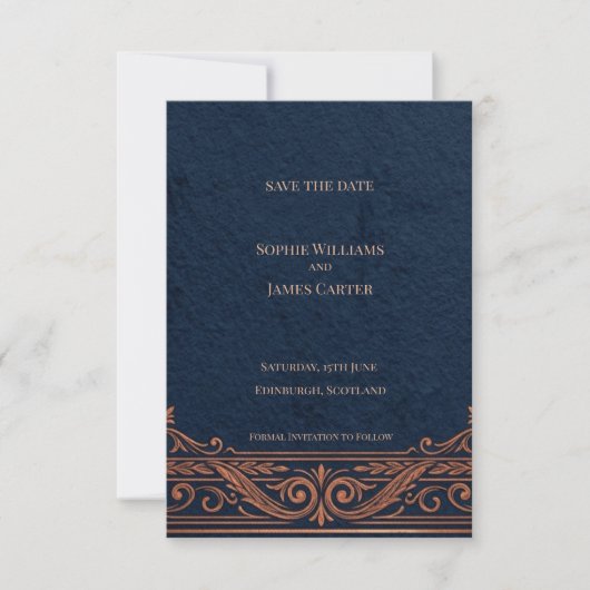 Navy Koper Keltische Save the Date Kaart (Voorkant)