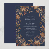 Navy Koperblad Eucalyptus Bruiloft Kaart (Voorkant / Achterkant)