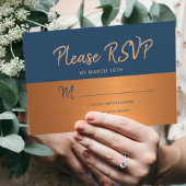 Navy koperen trendy typografie bruiloft rsvp