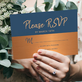Navy koperen trendy typografie bruiloft rsvp kaartje