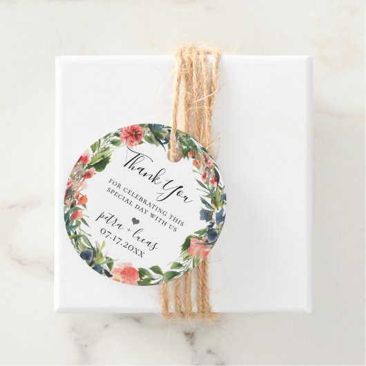 Navy Koraal Bloemstuk Bedankjes Labels (In situ)