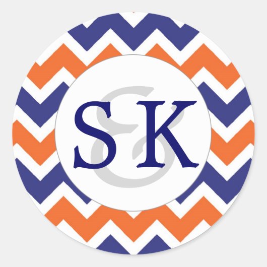 Navy Koraal Monogram Bruiloft envelop afdichtingen Ronde Sticker (Voorkant)