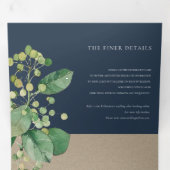 NAVY KRAFT BERRY LEAFY FOLIAGE GREENERY WEDDING DRIELUIK UITNODIGING (Binnenzijde eerst)