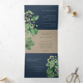 NAVY KRAFT BERRY LEAFY FOLIAGE GREENERY WEDDING DRIELUIK UITNODIGING (Binnen)