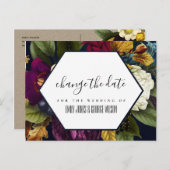 NAVY KRAFT BURGUNDY BLOEMEN BRUILOFT DATUMWIJZIGIN AANKONDIGINGSKAART (Voorkant / Achterkant)