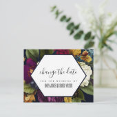 NAVY KRAFT BURGUNDY BLOEMEN BRUILOFT DATUMWIJZIGIN AANKONDIGINGSKAART (Staand voorkant)