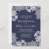 Navy Lace Applique Elegant Wedding Kaart (Voorkant)