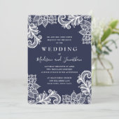Navy Lace Applique Elegant Wedding Kaart (Staand voorkant)