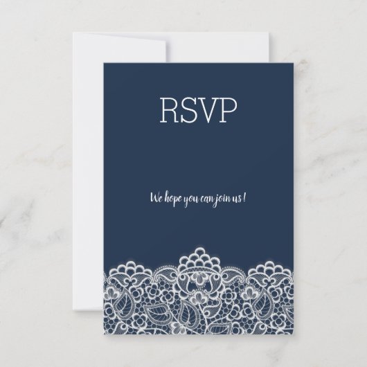 Navy lace elegant all event rsvp response kaartje (Voorkant)