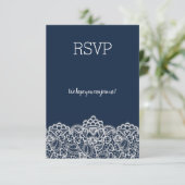 Navy lace elegant all event rsvp response kaartje (Staand voorkant)