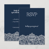 Navy lace elegant all event rsvp response kaartje (Voorkant / Achterkant)