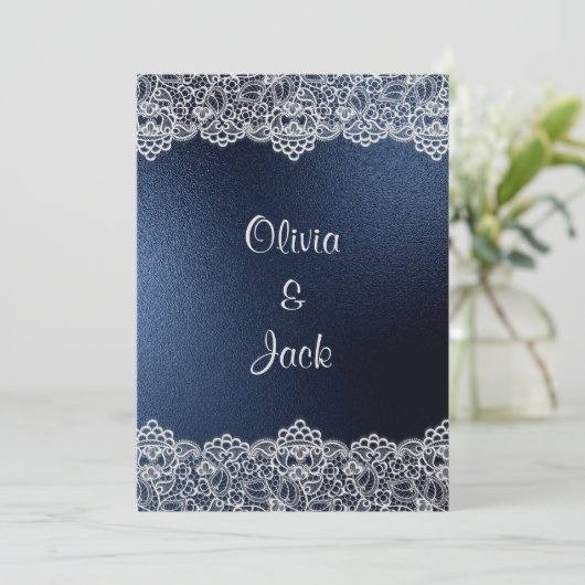 NAVY LACE ELEGANT & RUSTIC WEDDING KAART (Staand voorkant)