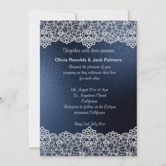 NAVY LACE ELEGANT & RUSTIC WEDDING KAART (Achterkant)