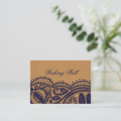 Navy Lace en Kraft Paper Wedding Informatiekaartje (Staand voorkant)