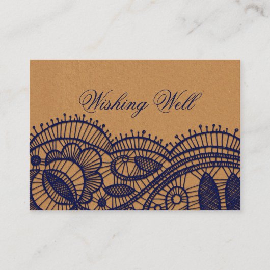 Navy Lace en Kraft Paper Wedding Informatiekaartje (Voorkant)
