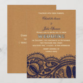 Navy Lace en Kraft Paper Wedding Kaart (Voorkant / Achterkant)