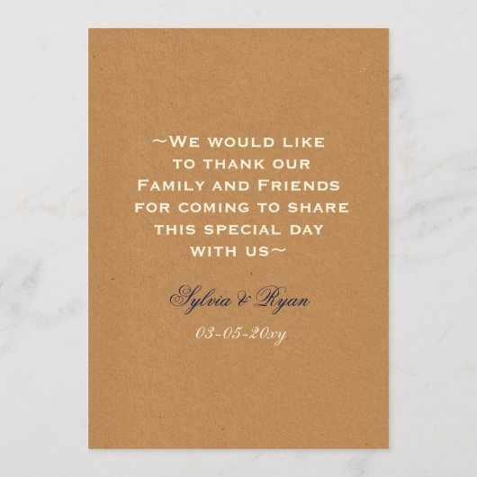 Navy Lace en Kraft Paper Wedding Menu (Achterkant)