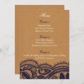Navy Lace en Kraft Paper Wedding Menu (Voorkant / Achterkant)