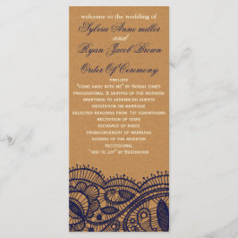 Navy Lace en Kraft Paper Wedding Programmakaart