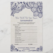 Navy Lace "Hoe goed ken je de bruid?" Flyer (Voorkant)