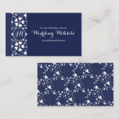 Navy Lace Monogram Trouwwebsite Kaart (Voorkant / Achterkant)