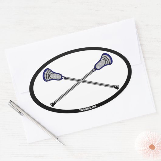 Navy Lacrosse Sticks Ovale Sticker (Envelop)