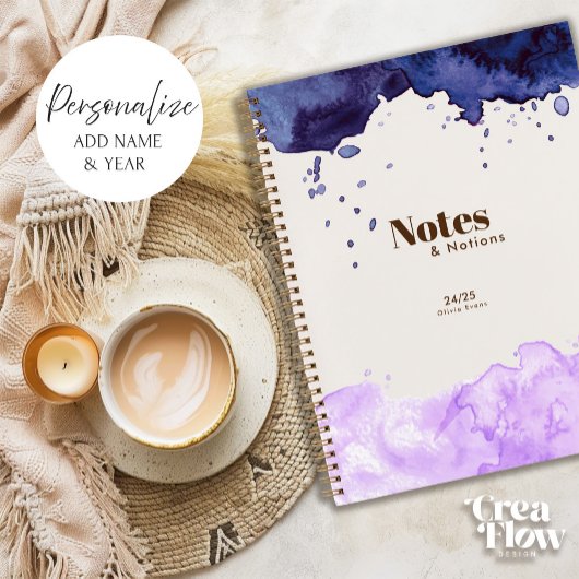 Navy & Lavendel Waterverf Dagblad Notitieboek