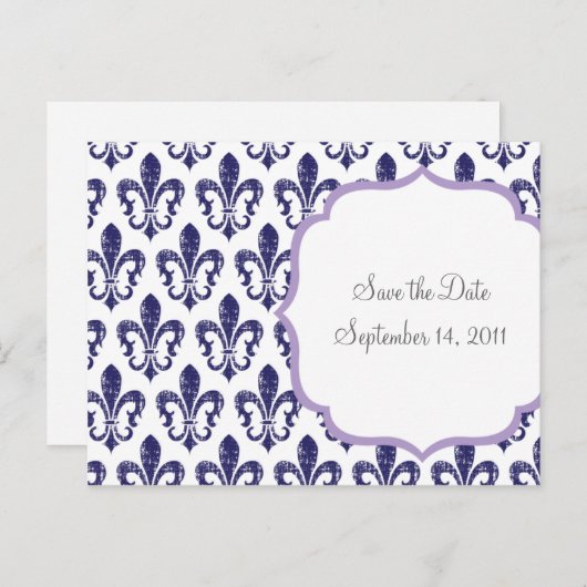 Navy/Lavender Save the Date Briefkaart (Voorkant / Achterkant)