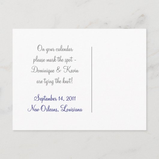 Navy/Lavender Save the Date Briefkaart (Achterkant)