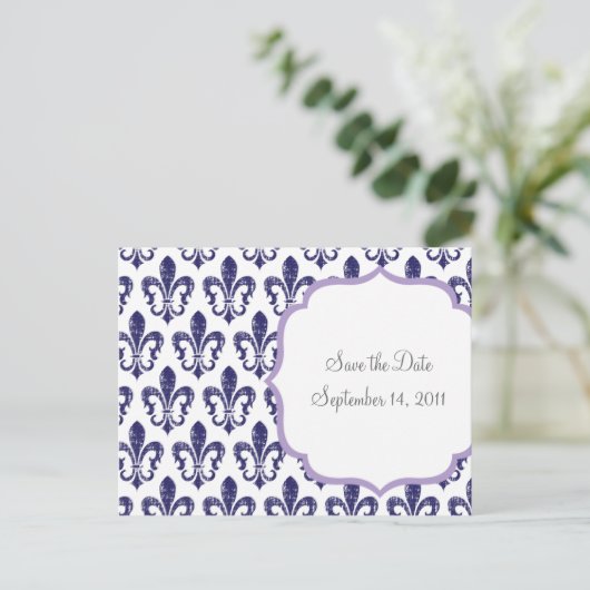 Navy/Lavender Save the Date Briefkaart (Staand voorkant)