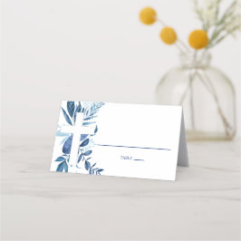 Navy Leaf Cross Boy Baptism Folded Tent Place Card Plaatskaartje