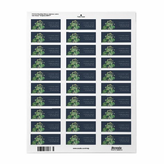 NAVY LEAFY FOLIAGE GREENERY WATERVERF ADRES ETIKET (Full Sheet)