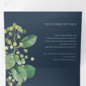 NAVY LEAFY FOLIAGE GREENERY WATERVERF WEDDING DRIELUIK UITNODIGING (Binnenzijde eerst)